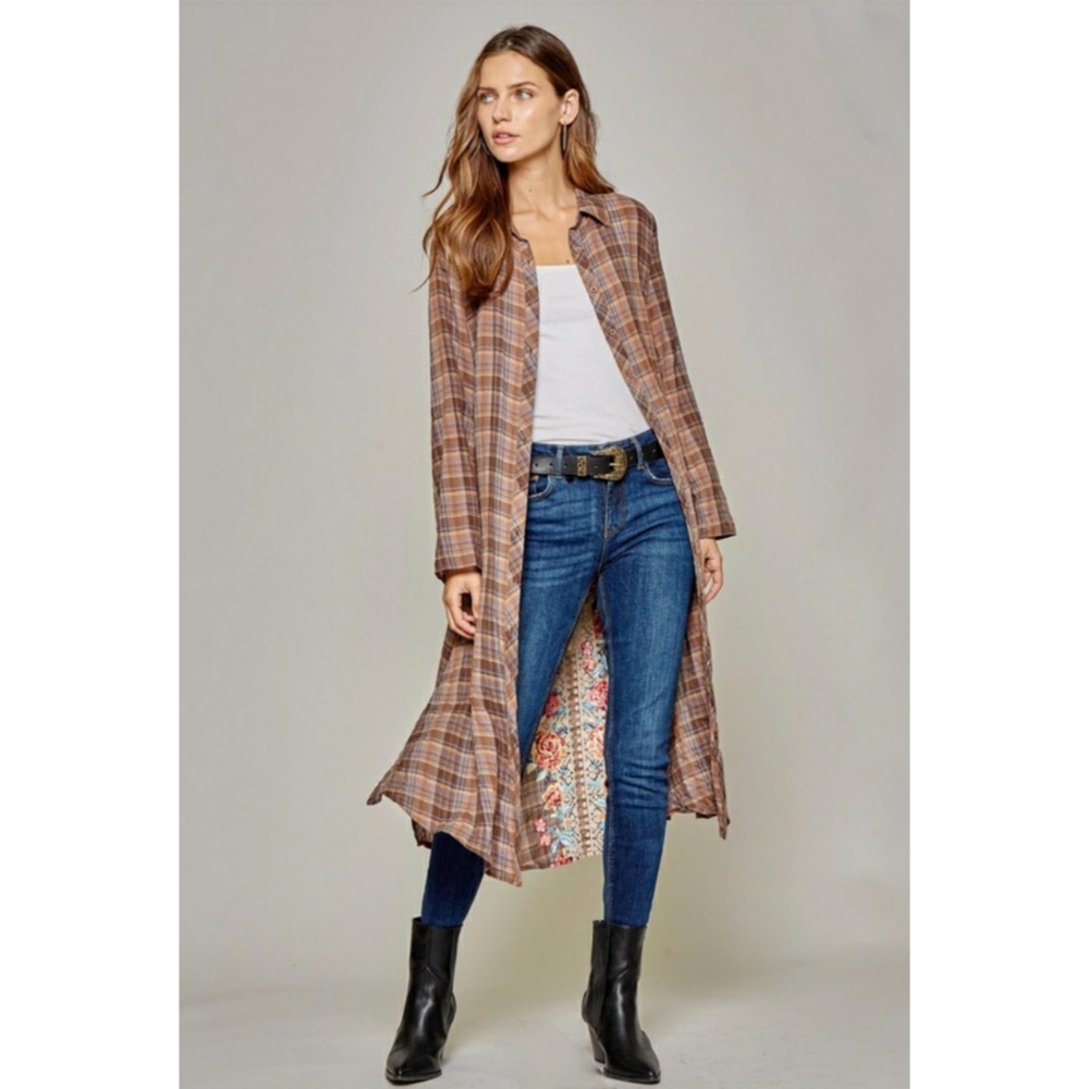 NWT Boho Embroidered Plaid Long Tunic/Dress - Picture 4 of 5